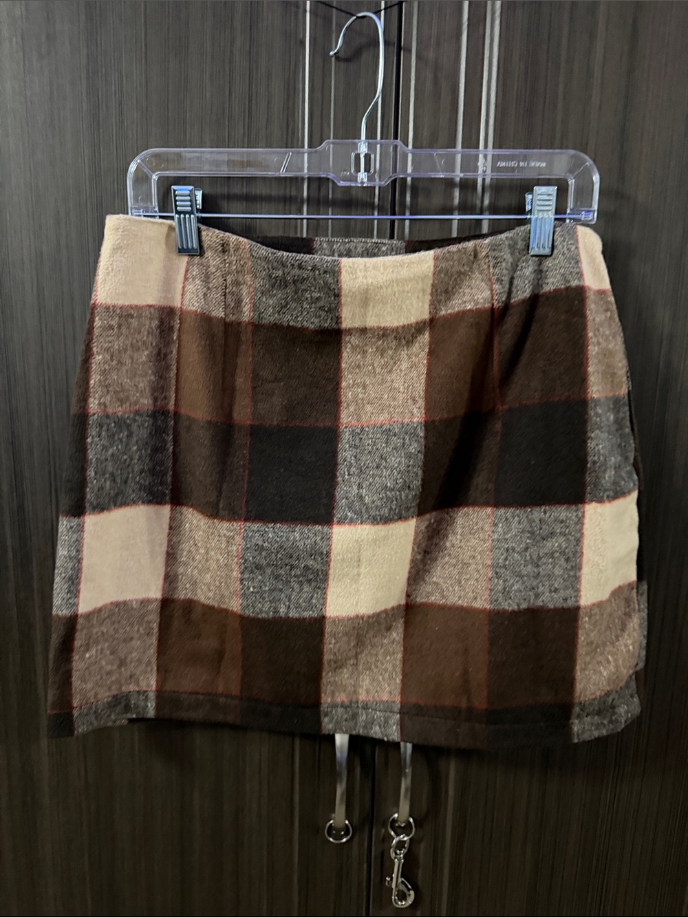 Plaid Mini Skirt in Brown and Cream